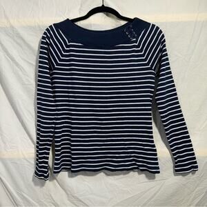 Ralph Lauren Boatneck Striped Shirt Women’s Size Large Braid Detail 3/4 Sleeves